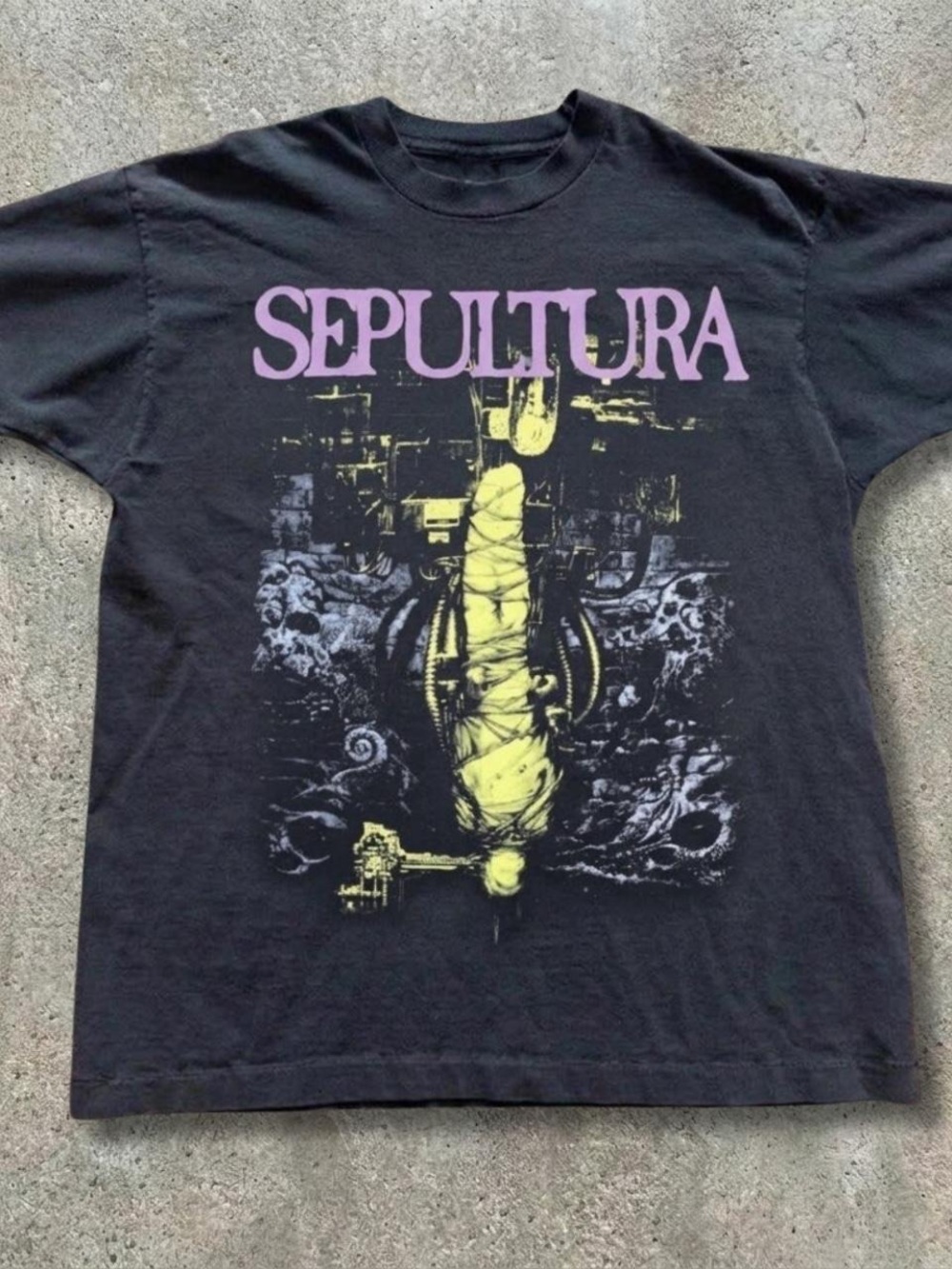 Gildan Black Sepultura T-Shirt with Purple Logo & Yellow Graphic